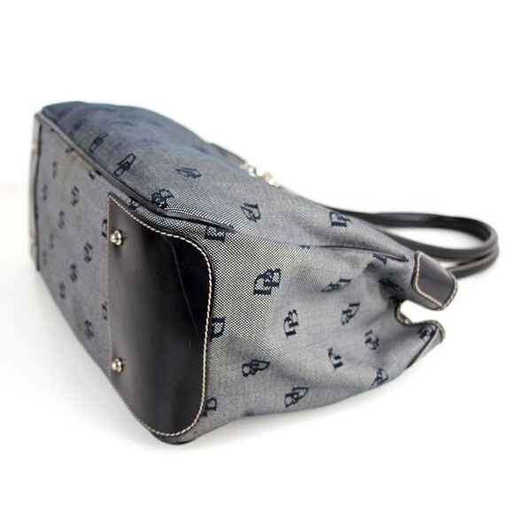 DOONEY & BOURKE GRAY DB CANVAS BLACK REAL LEATHER TRIM SHOULDER BAG TOTE HANDBAG - Picture 6 of 16